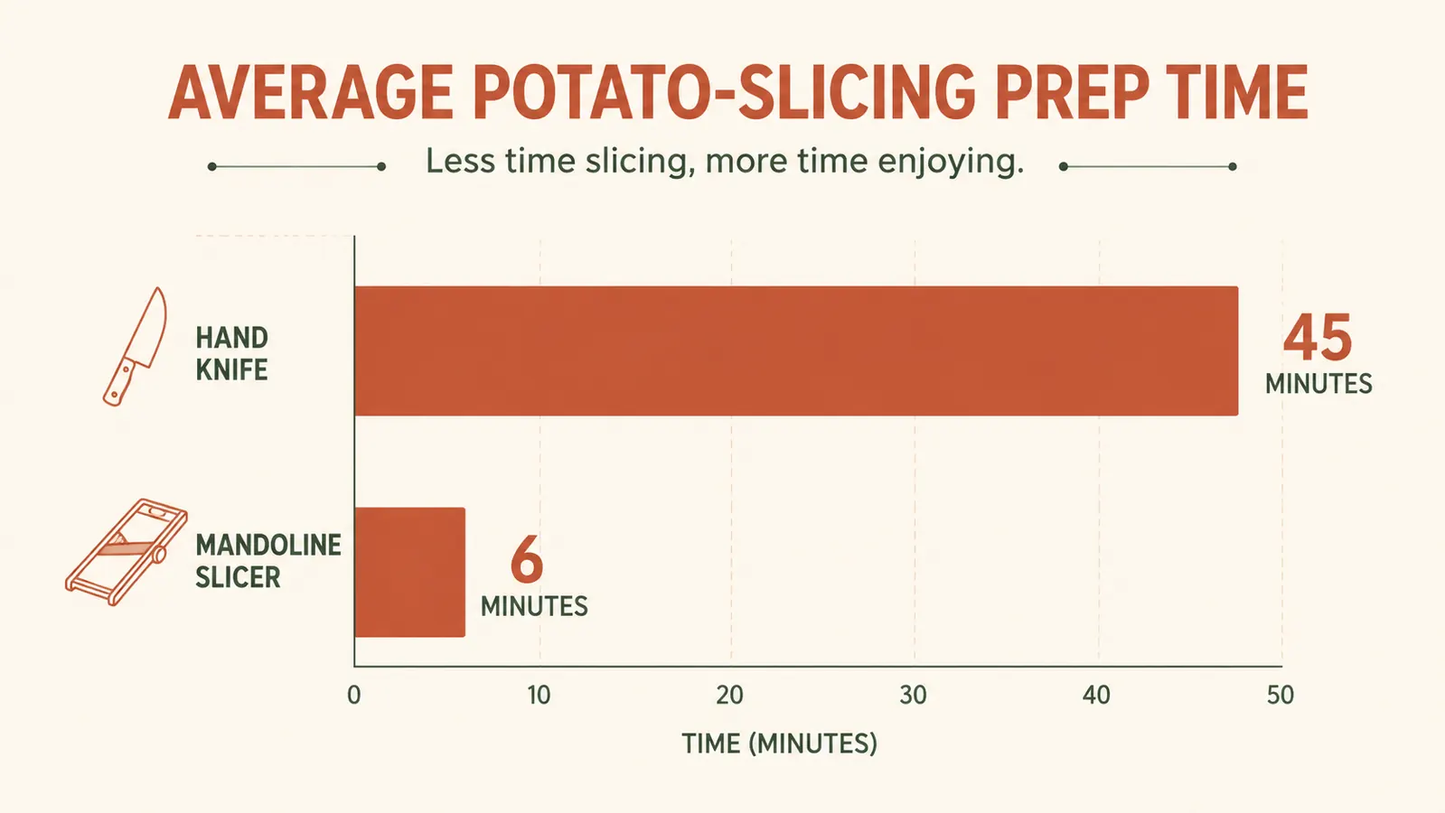 Bar chart comparing vegetable prep time by hand knife versus the OXO mandoline